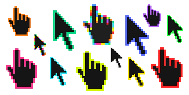 Retro pixelated cursors indicating a post about website updates.